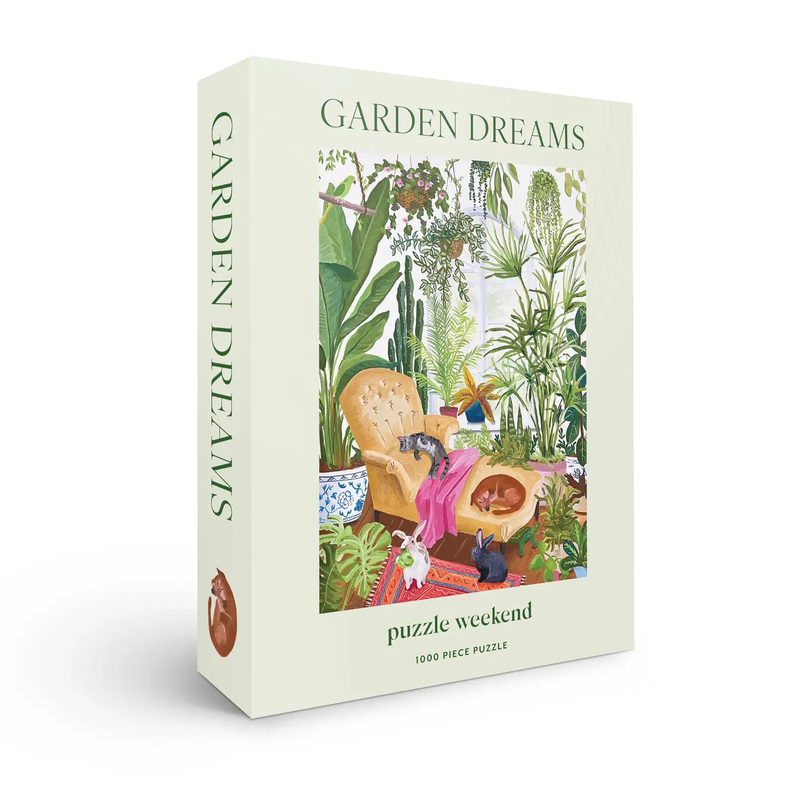 Garden Dreams puzzle box with a colorful illustration of a garden scene on a white background